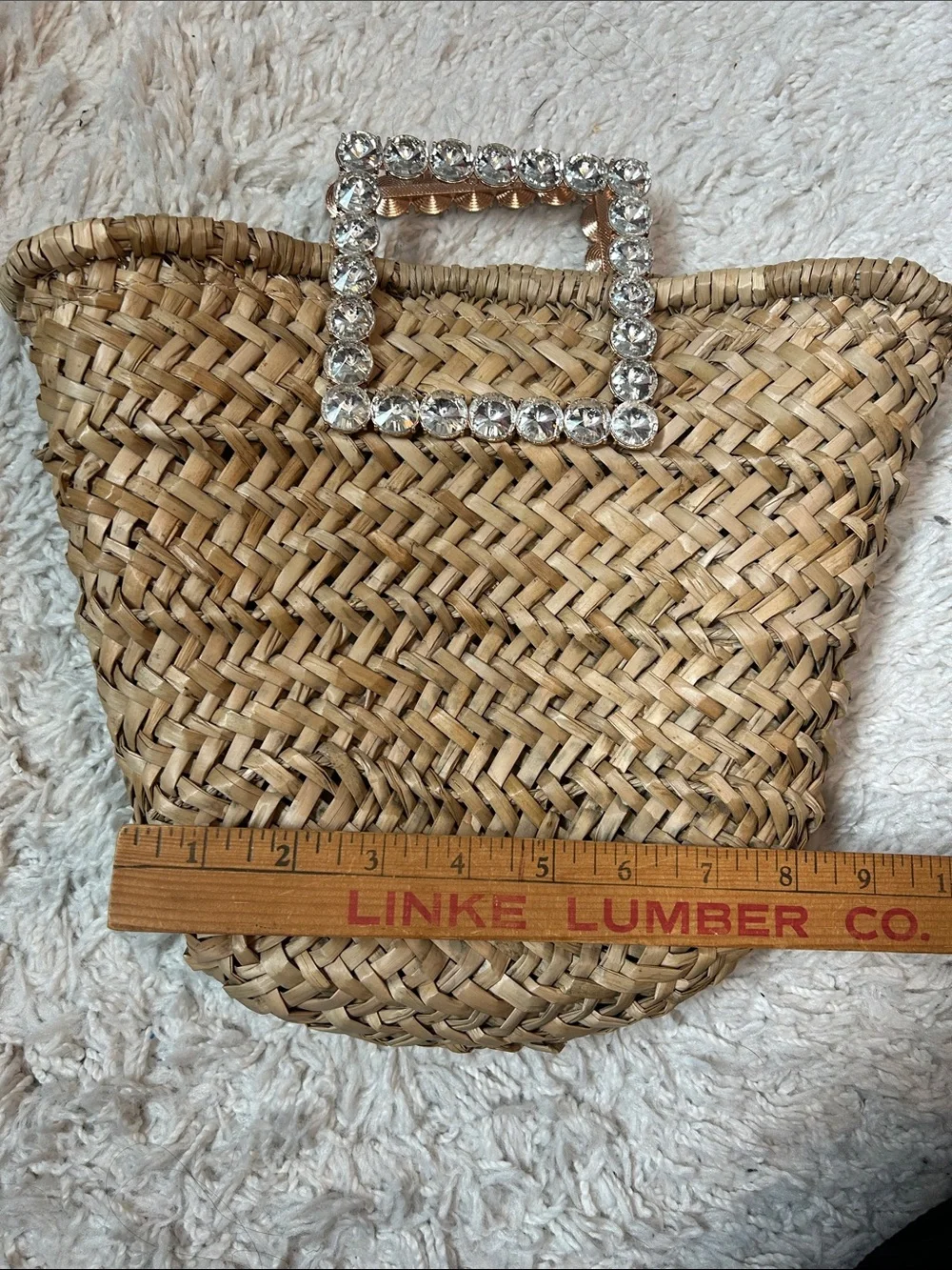 Urban Expressions Natural Straw Tote with Rhinestone Square Handle - Picture 7 of 8